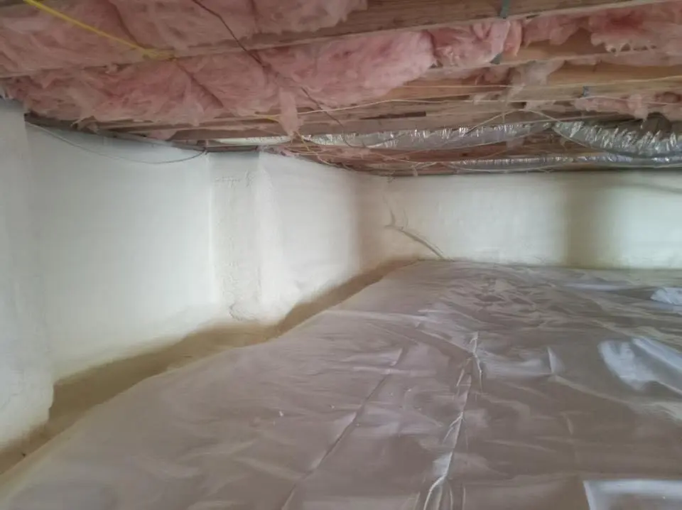 Crawl space encapsulation with closed-cell spray foam for Roof Waterproofing in Hampton